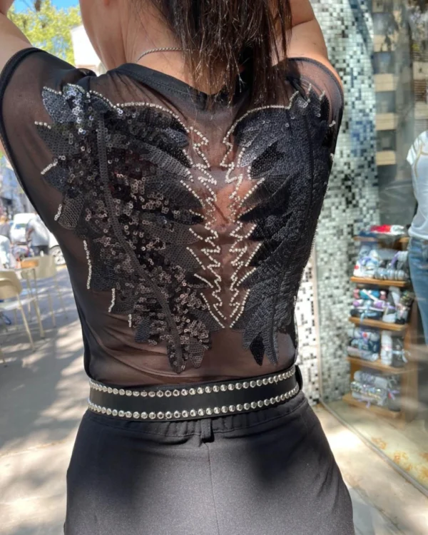 Espalda Tul - HOJAS INCAICA Remera Alas Nocturnas